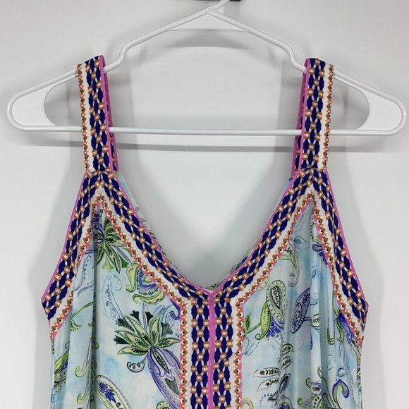 Sundance Beach Breeze Dress Blue Floral Print Sleeveless V Neck - Picture 9 of 10